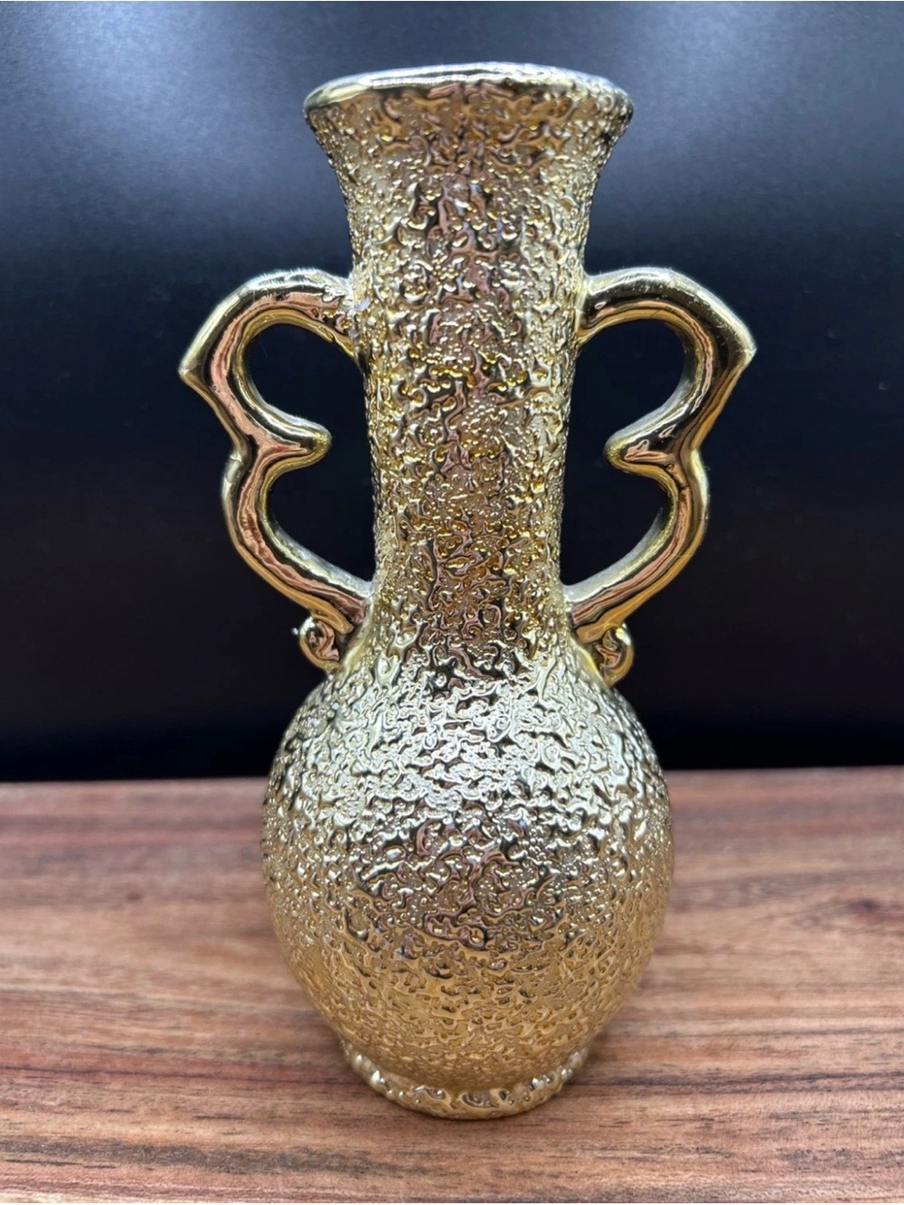 Vintage Weeping Gold Miniature Flower Bud Vase with Handles Made in Japan